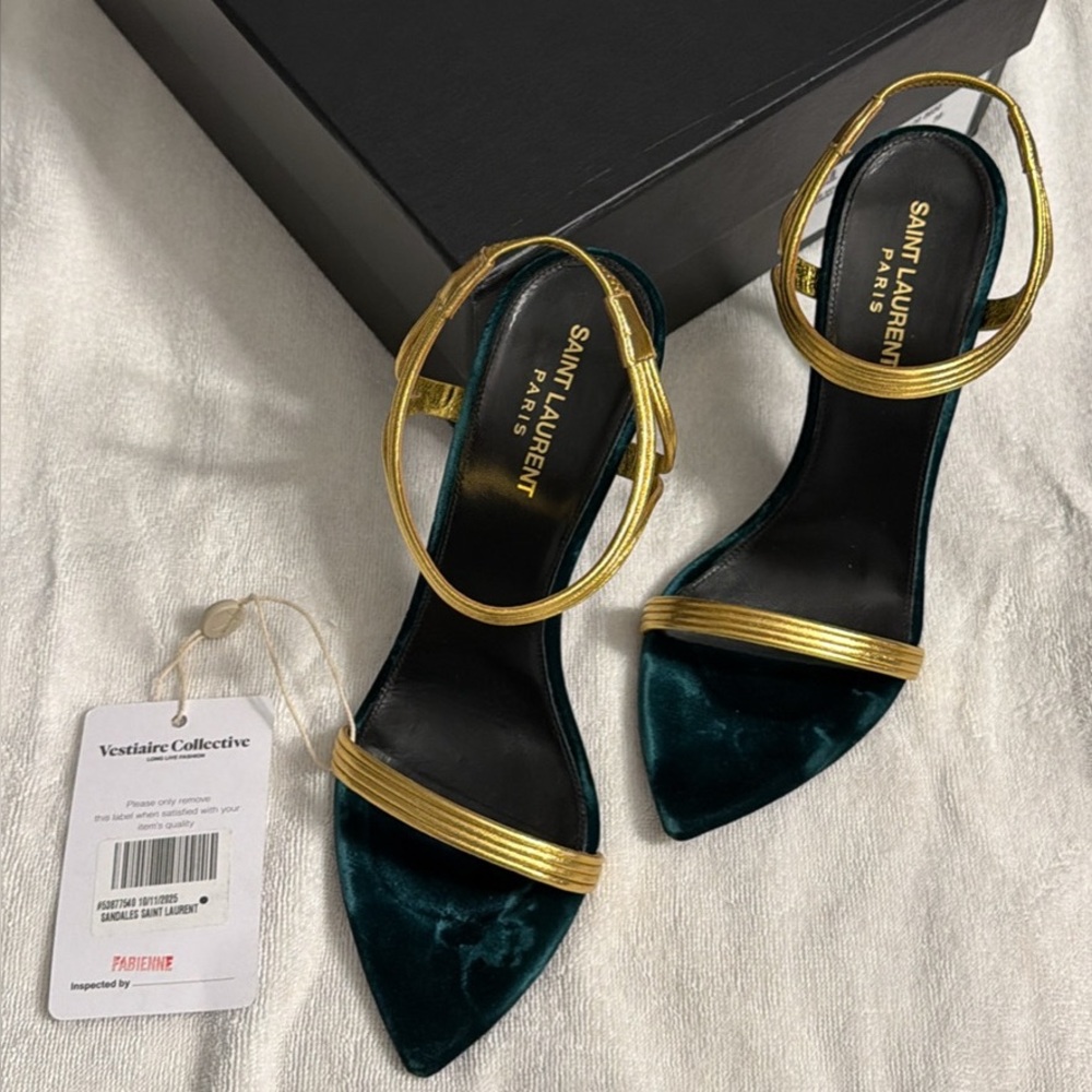 Saint Laurent Gold and Dark Green Heels
